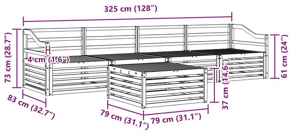 VidaXL Kültéri kanapé szett 5 pcs Természetes Tömör Akácfa