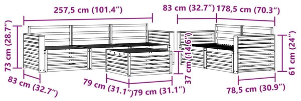 VidaXL Kültéri kanapé szett 6 pcs Természetes Tömör Akácfa