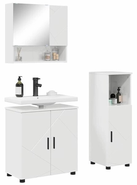 Fürdőszoba bútor szett 3 pcs Magasfényű fehér 61 x 35 x 64 cm