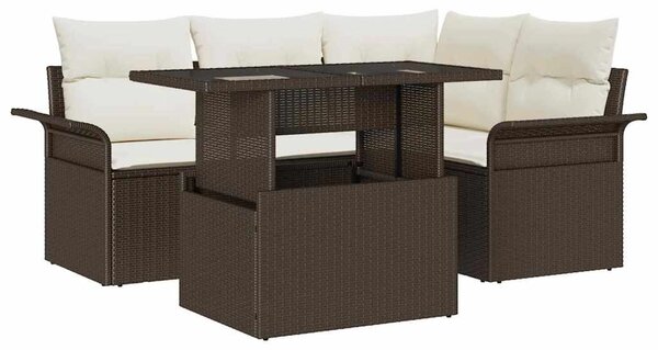 VidaXL Kerti Kanapé Szett párnával tárolóval 5 pcs Barna Poli rattan