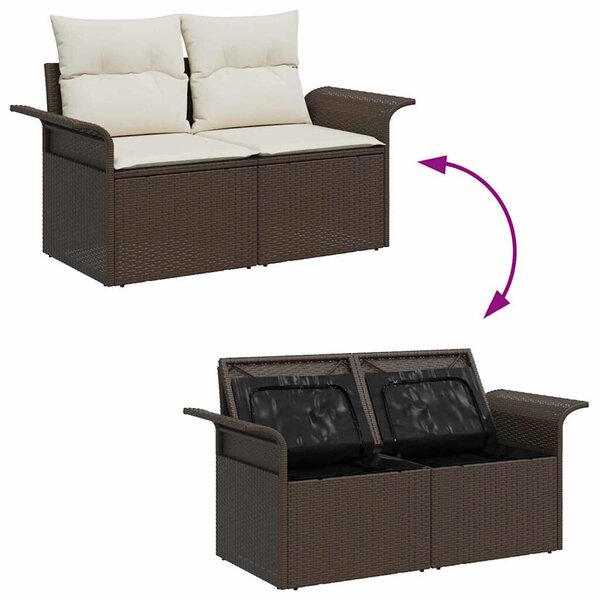 VidaXL Kerti Kanapé Szett párnával tárolóval 5 pcs Barna Poli rattan