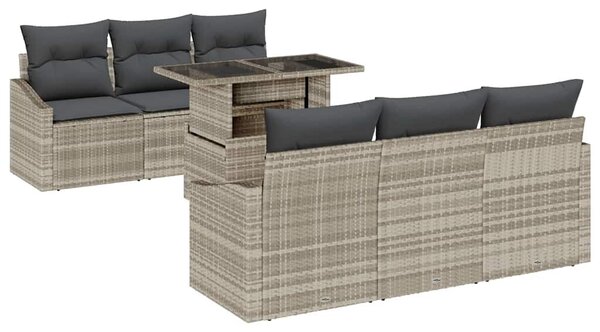 VidaXL Kerti Kanapé Szett párnával 7 pcs Világosszürke polirattan
