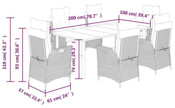 Polyrattan Kerti Étkezőgarnitúra - 7 Részes - Bézs