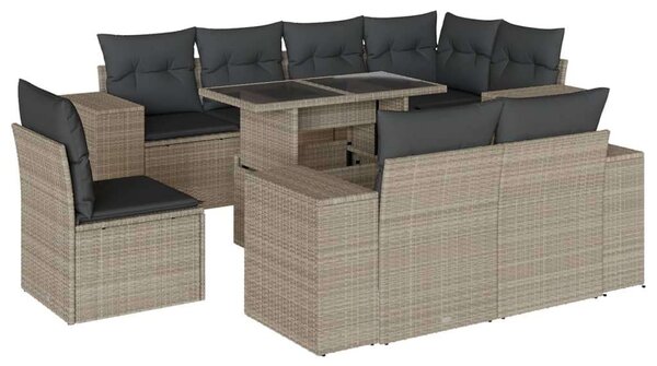 VidaXL Polyrattan Kerti Ülőgarnitúra - 9 részes - Világosszürke