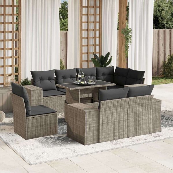 VidaXL Polyrattan Kerti Ülőgarnitúra - 9 részes - Világosszürke
