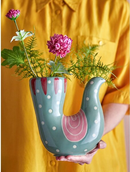 Zöld agyagkerámia kézzel festett váza (magasság 19 cm) Trudy – Bloomingville