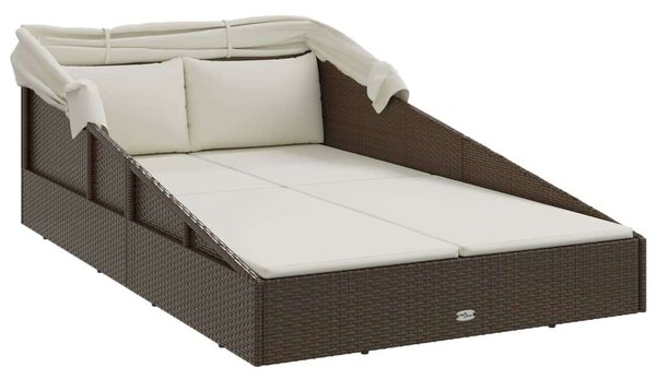 VidaXL Barna polyrattan napozóágy összecsukható tetővel 200x114x128 cm