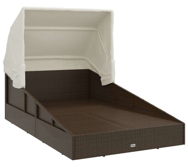 VidaXL Barna polyrattan napozóágy összecsukható tetővel 200x114x128 cm