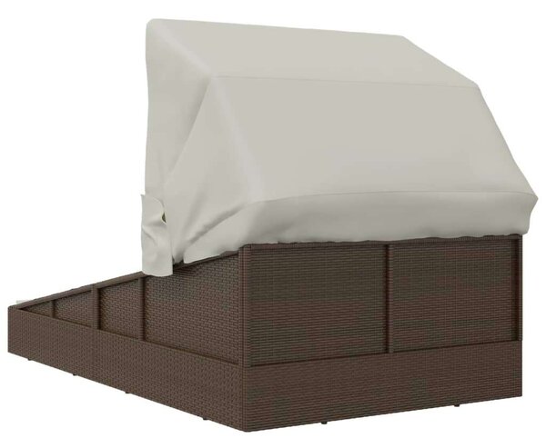 VidaXL Barna polyrattan napozóágy összecsukható tetővel 200x114x128 cm