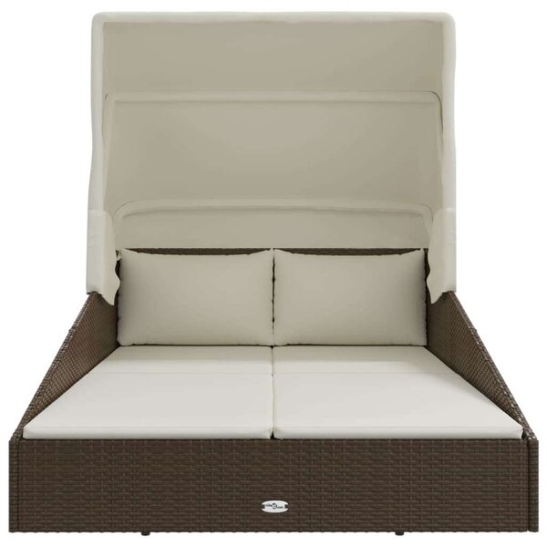 VidaXL Barna polyrattan napozóágy összecsukható tetővel 200x114x128 cm
