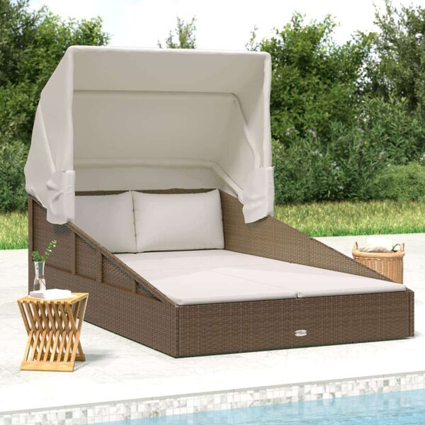VidaXL Barna polyrattan napozóágy összecsukható tetővel 200x114x128 cm