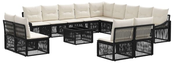 VidaXL Kerti Kanapé Szett 14 pcs Fekete polirattan
