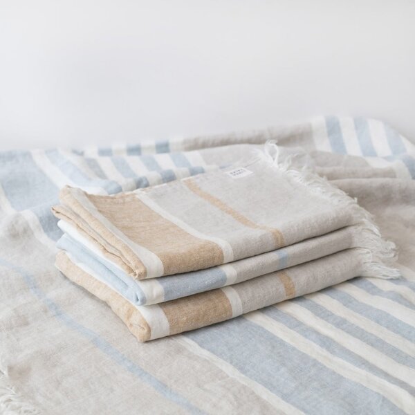 Kék len strandlepedő 140x170 cm Allure Stripe – Linen Tales
