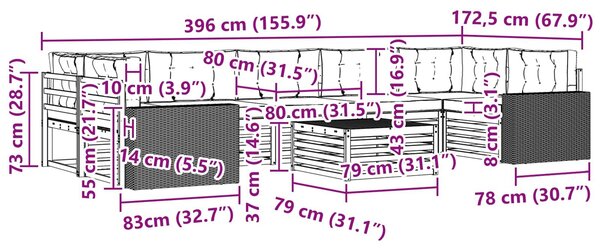 VidaXL Kültéri kanapé szett 8 pcs Természetes és bézs