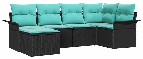 VidaXL Kerti Kanapé Szett tárolóval 6 pcs Fekete polirattan