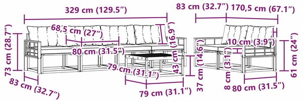 VidaXL Kültéri kanapé szett 7 pcs Fehér és Világosszürke