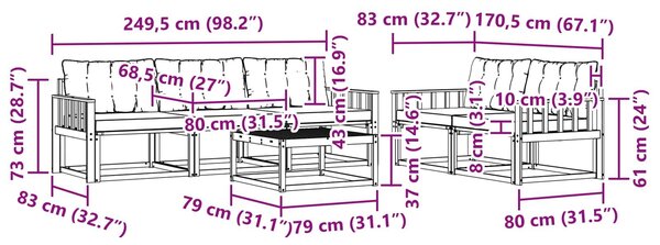 VidaXL Kültéri kanapé szett 6 pcs Fehér és Világosszürke