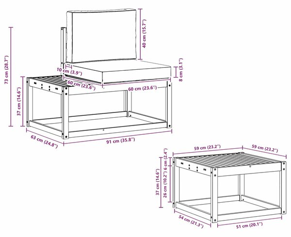 VidaXL Kültéri kanapé szett párnával 3 pcs Természetes