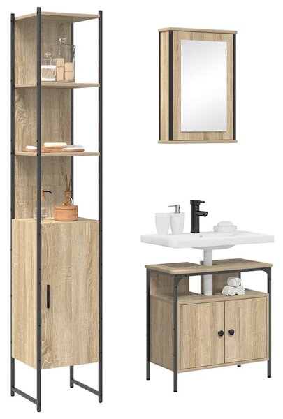 Fürdőszoba bútor szett 3 pcs sonoma tölgy 33 x 33 x 185.5 cm