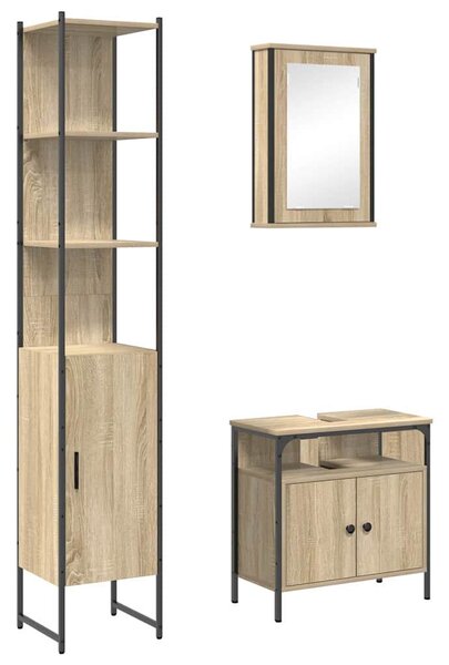 Fürdőszoba bútor szett 3 pcs sonoma tölgy 33 x 33 x 185.5 cm