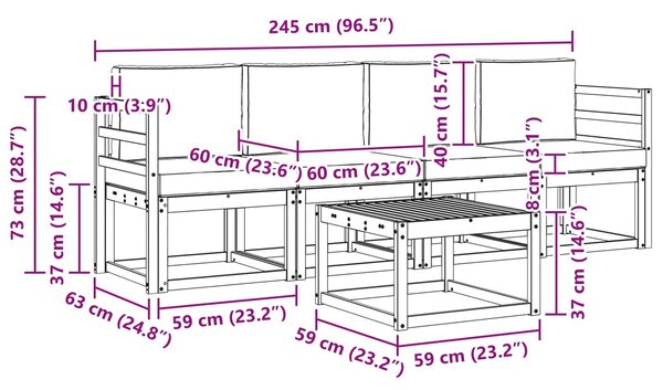 VidaXL Kültéri kanapé szett párnával 5 pcs Fehér és Krém színű