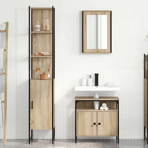 Fürdőszoba bútor szett 3 pcs sonoma tölgy 33 x 33 x 185.5 cm