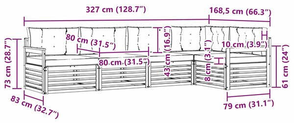 VidaXL Kültéri kanapé szett 6 db Fehér és Bézs Poliészter