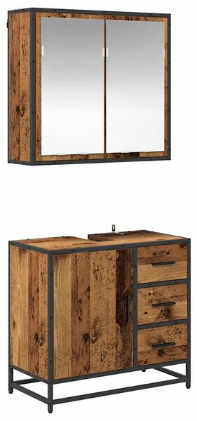 Fürdőszoba bútor szett 2 pcs Régi fa 65 x 33 x 60 cm Faanyag