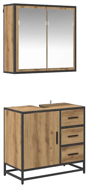 Fürdőszoba bútor szett 2 pcs kézműves tölgy 65 x 33 x 60 cm