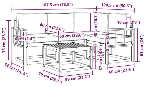 VidaXL Kültéri kanapé szett párnával 5 pcs Fehér és Antracitszürke