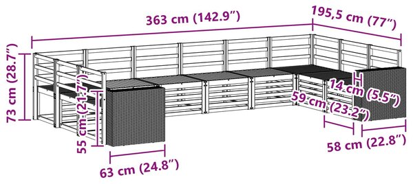 VidaXL Kültéri kanapé szett 10 pcs Természetes Tömör Akácfa