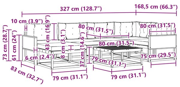 VidaXL Kültéri kanapé szett párnával 7 pcs Természetes és antracit