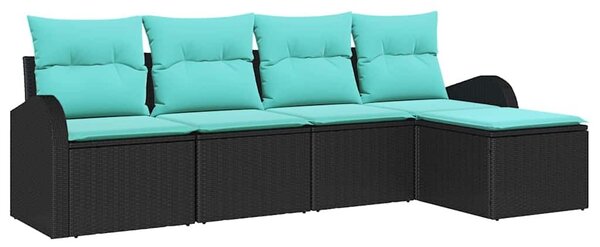 VidaXL Kanapé Szett párnával 5 pcs Fekete és Türkiz polirattan