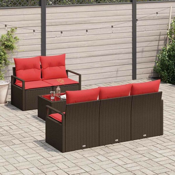 VidaXL Kerti Kanapé Szett párnával 6 pcs Beige és Piros polirattan