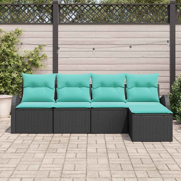 VidaXL Kanapé Szett párnával 5 pcs Fekete és Türkiz polirattan
