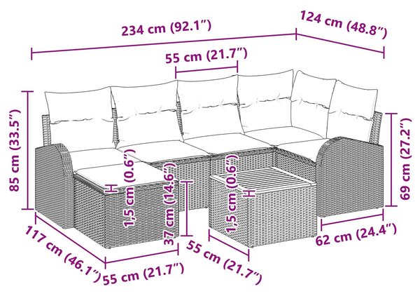 VidaXL Kerti Kanapé Szett tárolóval 7 pcs Fekete és Türkiz polirattan
