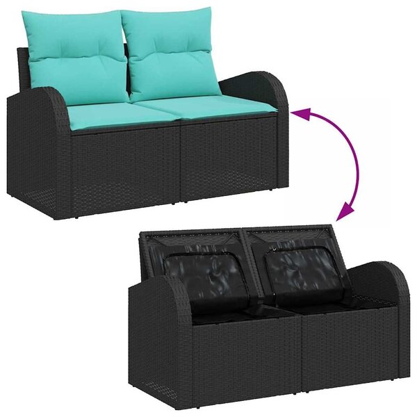 VidaXL Kanapé Szett párnával 9 pcs Fekete és Türkiz polirattan