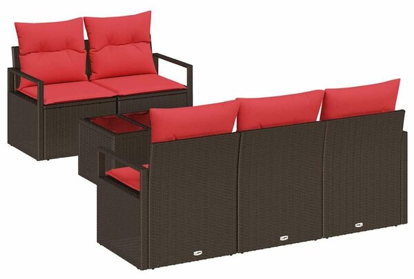 VidaXL Kerti Kanapé Szett párnával 6 pcs Beige és Piros polirattan