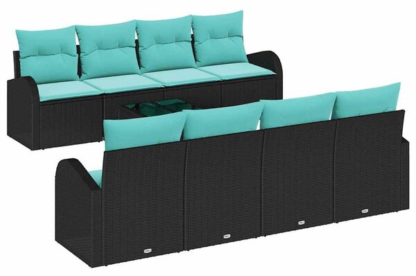 VidaXL Kanapé Szett párnával 9 pcs Fekete és Türkiz polirattan