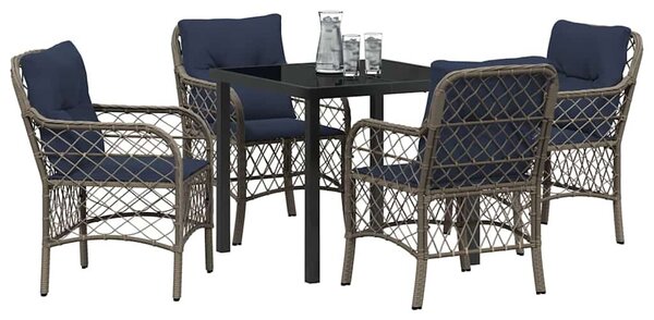 VidaXL Kert étkező szett párnával 5 pcs Szürke és fekete Rattan