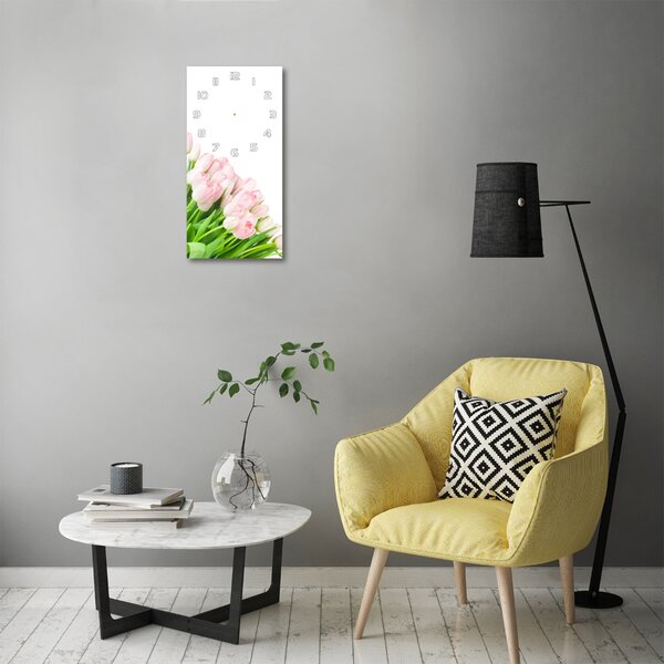 Négyszögletes fali üvegóra Rózsaszín tulipánok