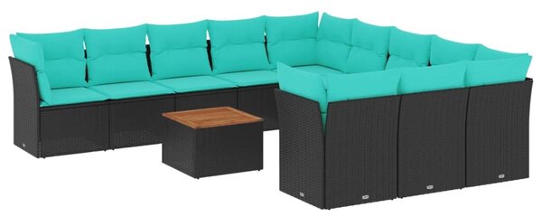 VidaXL 12 részes fekete polyrattan kerti ülőgarnitúra párnákkal