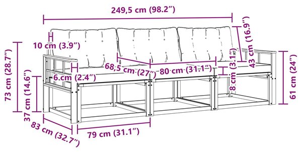 VidaXL Kültéri kanapé szett párnával 3 pcs Fehér és Bézs