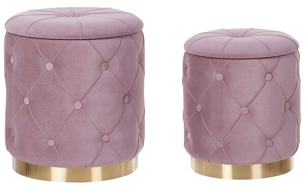 Kétdarabos tárolós puff szett PUEBLO Bársony Rózsaszín