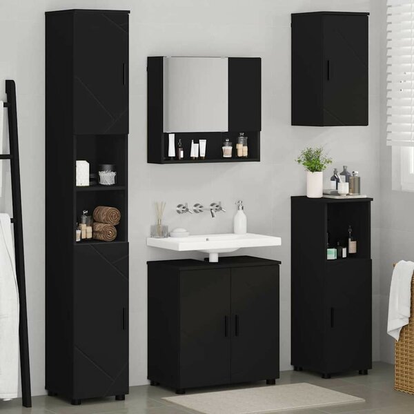 Fürdőszoba bútor szett 5 pcs Fekete 61 x 35 x 64 cm Faanyag