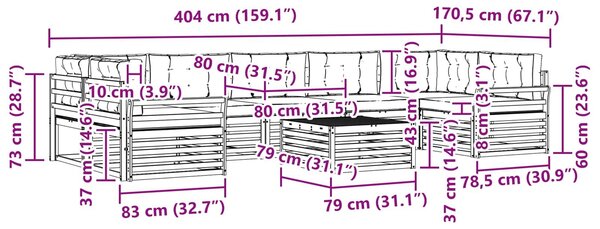 VidaXL Kültéri kanapé szett 8 db Fehér és Antracitszürke Tömör Akácfa