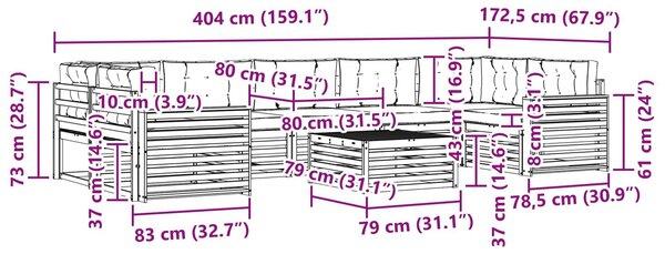VidaXL Kültéri kanapé szett 8 db Fehér és Bézs Tömör Akácfa