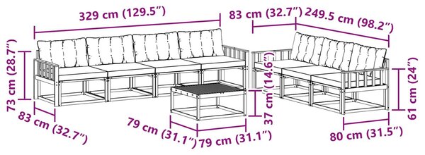 VidaXL Kültéri kanapé szett 8 pcs Fehér és Krém színű