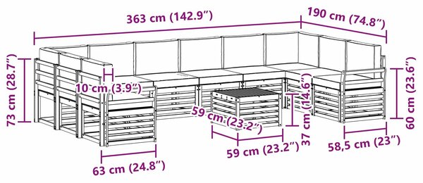 VidaXL Kültéri kanapé szett 11 pcs Fehér és Antracitszürke