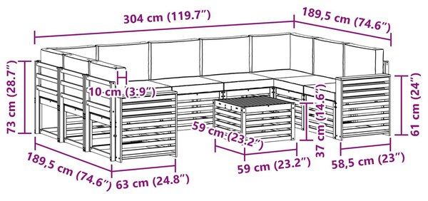 VidaXL Kültéri kanapé szett 10 pcs Fehér és Antracitszürke